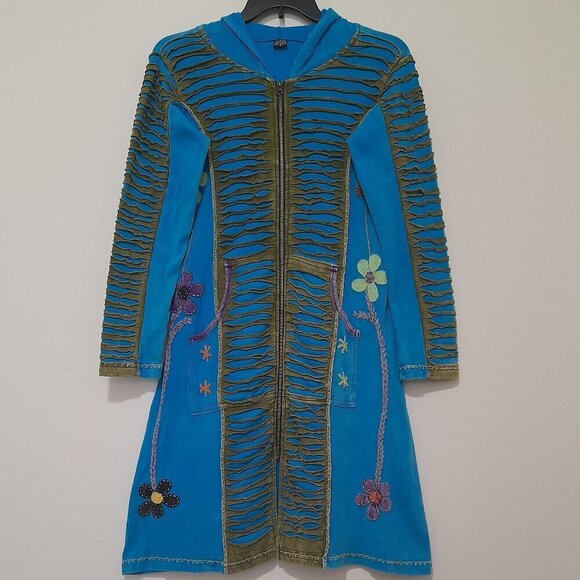 Made in Nepal Size S Boho Floral Long Sleeve Long Zip Up Jacket with Poc… - Picture 2 of 10